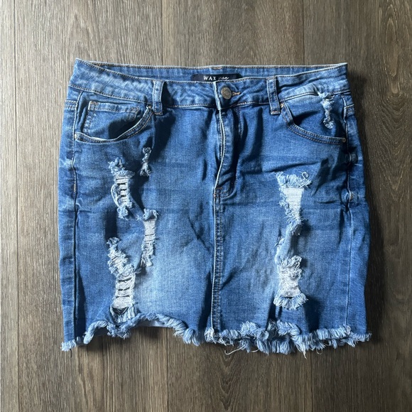 Wax Jeans Distressed Denim Skirt - Picture 1 of 4